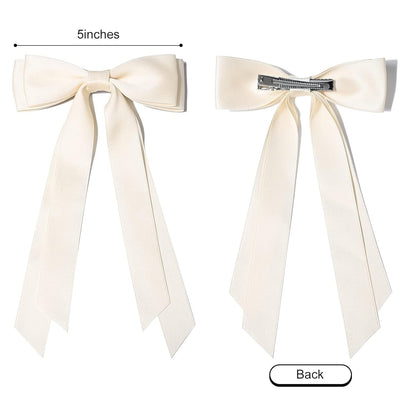 2PCS Silky Satin Hair Bows Hair Clip Beige Pink Hair Ribbon Ponytail Holder Accessories Slides Metal Clips Hair Bow for Women Girls Toddlers Teens Kids