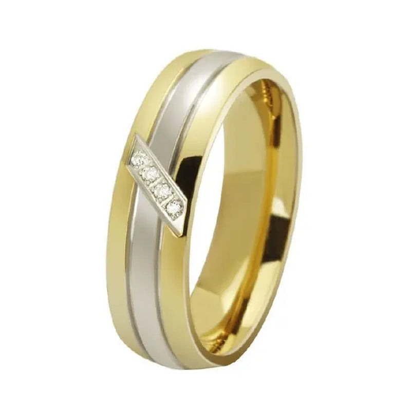 1PCS Fashion Jewelry Cute Cubic Zirconia Ring for Womens and Mens,Titanium Steel Wedding Ring Couple Jewelry Set Gold by EZMAX