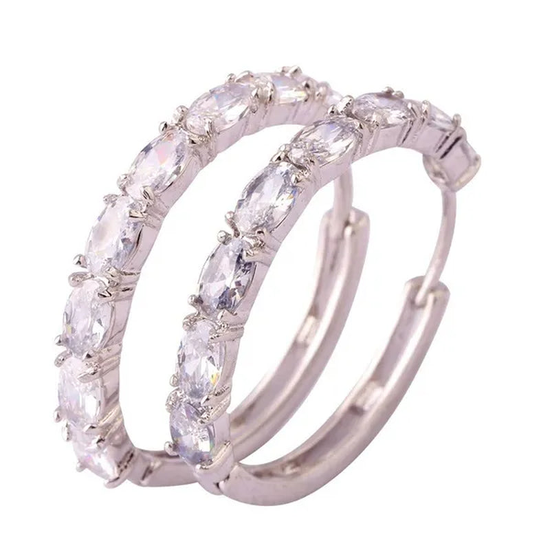 Fashion Women Oval Cut Amethyst Pink & White & Blue Topaz & Black Spinel & Morganite & Sapphire Quartz & Spinel & Emerald & Gemstone Ear Clip Hoop Silver Earrings