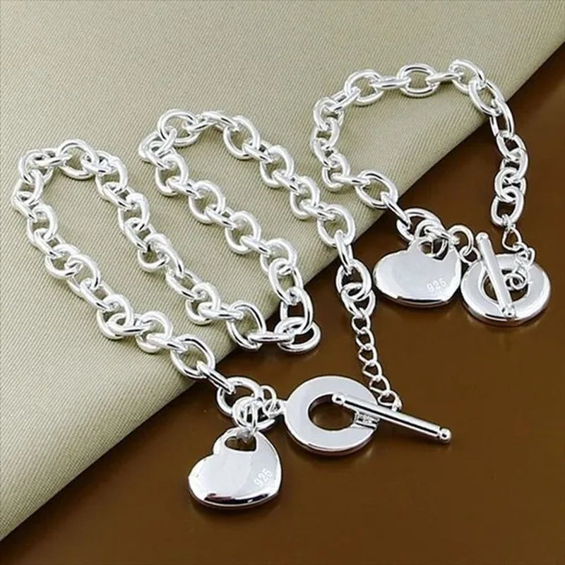 New Arrival 925 Sterling Silver Jewelry Sets Fashion Heart Necklace Bracelet Set OT