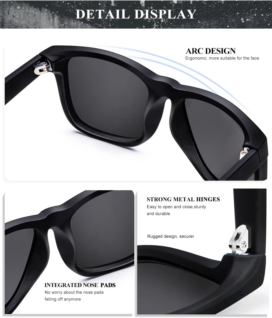 Sunglasses Men Polarized Sun glasses for Mens Womens Classic Matte Black Frame UV Protection 3pack