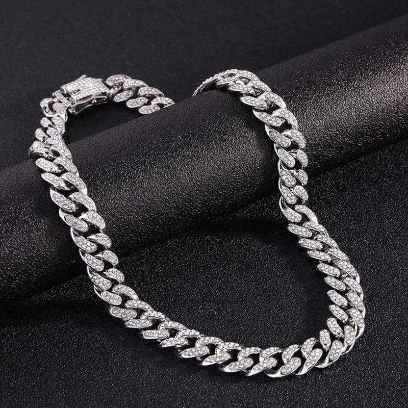 Cuban Link Chain Gold Silver Plated Bling Miami Cuban Necklace Diamond Chain for Fashion Men Iced Out Hip Hop Jewelry 1Pcs