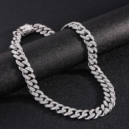 Cuban Link Chain Gold Silver Plated Bling Miami Cuban Necklace Diamond Chain for Fashion Men Iced Out Hip Hop Jewelry 1Pcs