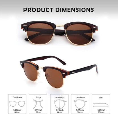 Classic Horn Rimmed Semi Rimless Polarized Sunglasses for Men Women GQO6