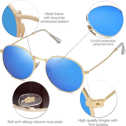Small round Polarized Sunglasses for Women Men Classic Vintage Retro Shades UV400
