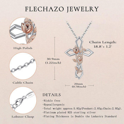 Cross Necklace for Women 925 Sterling Silver Rose/Sunflower/Lily/Daisy/Heart/Dove Cross Infinity Necklace Dainty Sunshine Love Pendant Necklaces for Your Lover 19 to 20 Inches Flexible Fit Necklace