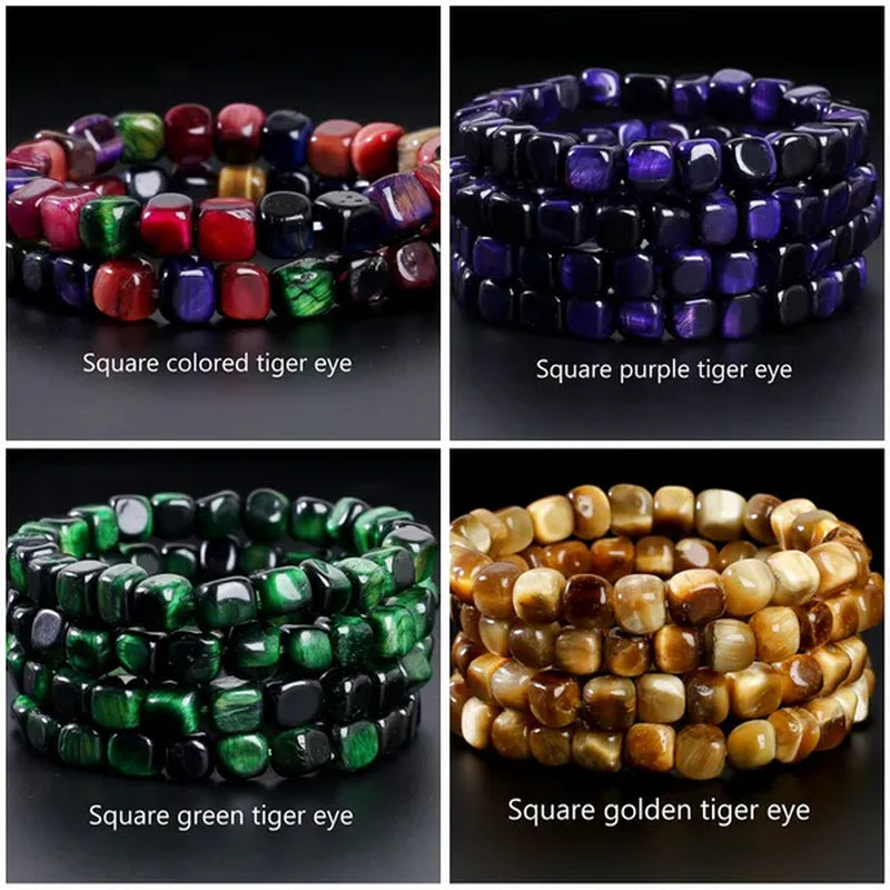 8mm Tiger Eye/Amethyst/Aquamarine/Agate/ Gemstone Bracelet Round Beads Stretch Bracelet Handmade Chakra Healing Stone Jewelry for Women Men Girls