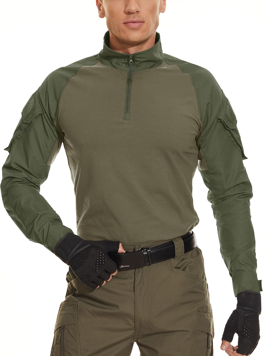 Men'S Tactical Military Shirts 1/4 Zip Long Sleeve Shirt with Pockets