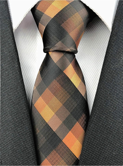Men'S Classic Checks Dark Blue Grey Jacquard Woven Silk Tie Necktie