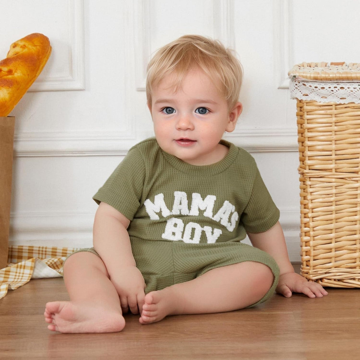 Toddler Baby Boy Summer Clothes Embroiderey Waffle Knit Short Sleeve T-Shirt Tees + Casual Shorts Cute Clothing Set