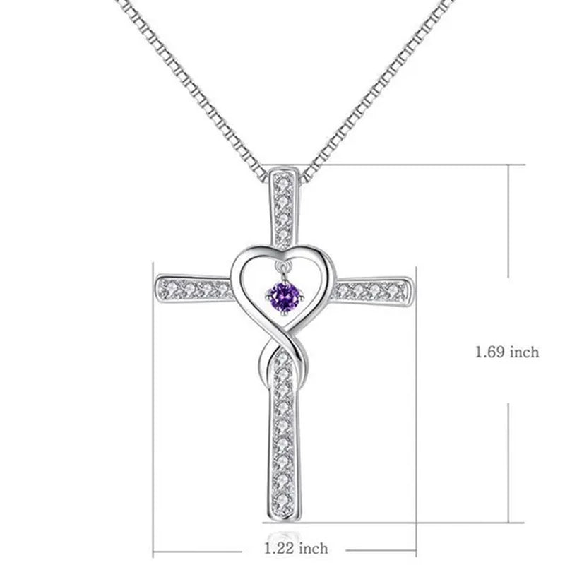 Infinity Love God We Trust Christian Cross Birthstone Diamond Rhinestone Pendant Necklace Birthday Gifts Jewelry For Women Christmas Girls