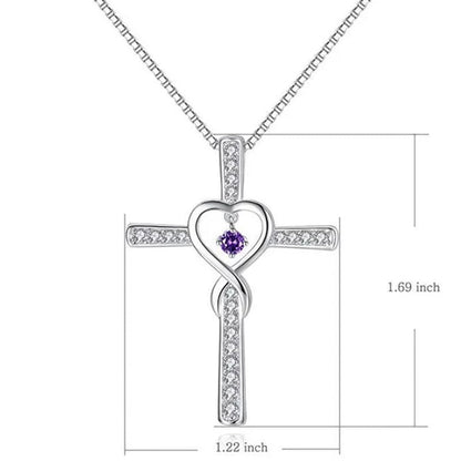 Infinity Love God We Trust Christian Cross Birthstone Diamond Rhinestone Pendant Necklace Birthday Gifts Jewelry For Women Christmas Girls