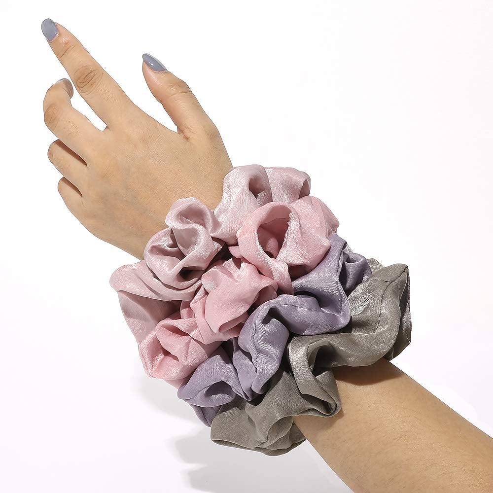 Silk Satin Scrunchies - No Crease Hair Ties for Women, Thick Hair Ponytail Holders with Soft Elastic Bands