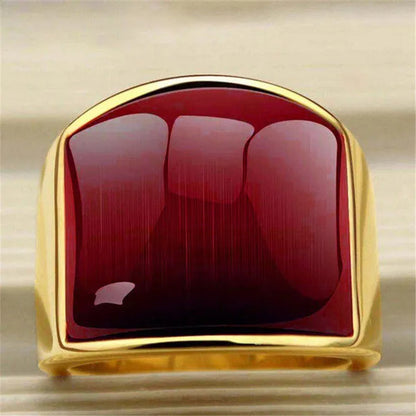 Vintage Men's Gemstone Ring Stainless Steel Single White Red Opal Rings Jewelry Gift for Men Women Boyfriend Girlfriend