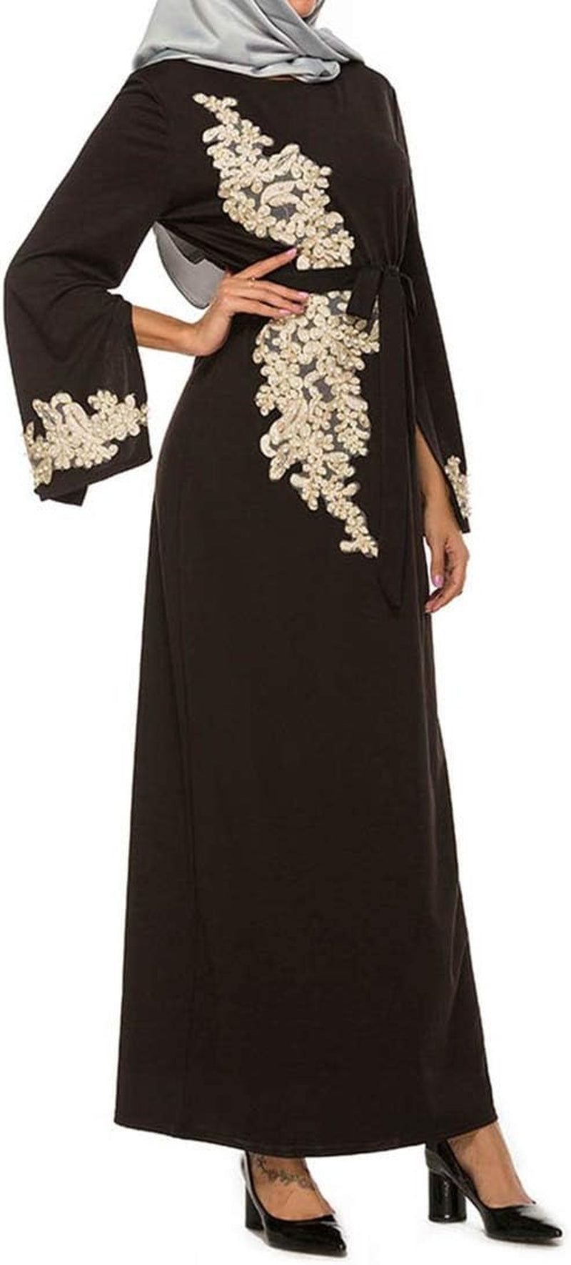Women Muslim Dress Middle East Arabian Robe Islamic Abaya Long Sleeve Rhinestones Embroidered Cardigan Dress