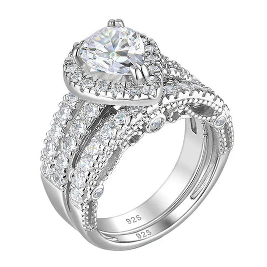 Newshe 4 Carats Wedding Teardrop Shape Engagement Ring Set for Women 925 Sterling Silver White Cubic Zirconia Size 4-13
