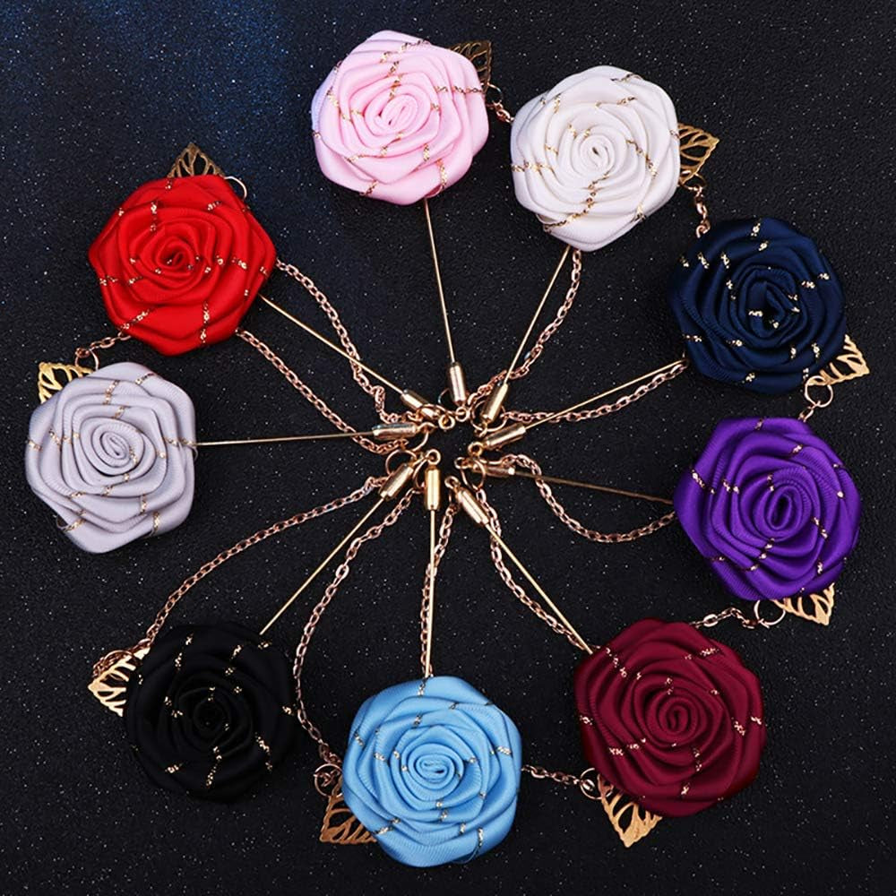 3D Brooch Rose Flower Suits Brooches Collar Gold Leaf Tassel Pin Wedding Chain Jewelry Accessory