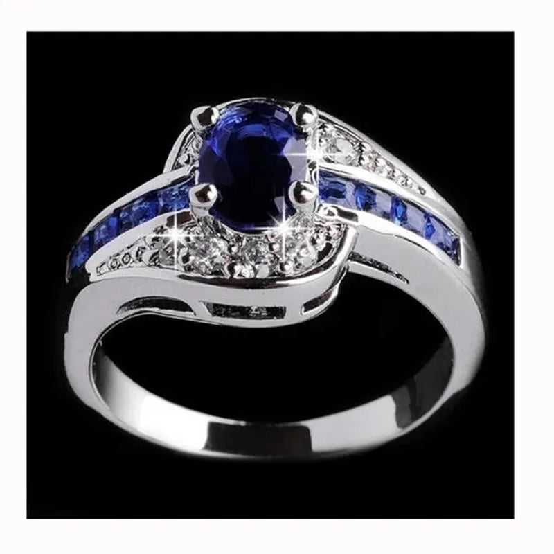 Exquisite Silver Color Natural Sapphire Gemstones Opal Birthstone Bride Princess Wedding Engagement Strange Ring Size 6 7 8 9 10