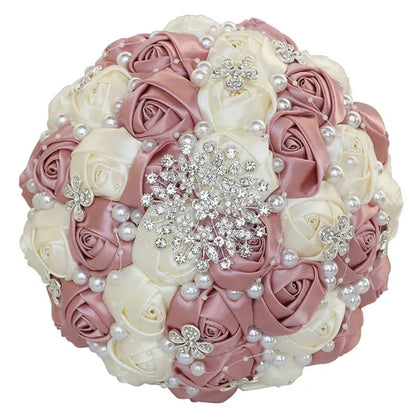 21CM Silk Rose Pearl Rhinestone New Style Bridal Bouquet Wedding Supplies Diamond Brooch Bouquet Bridesmaid Holding Flowers