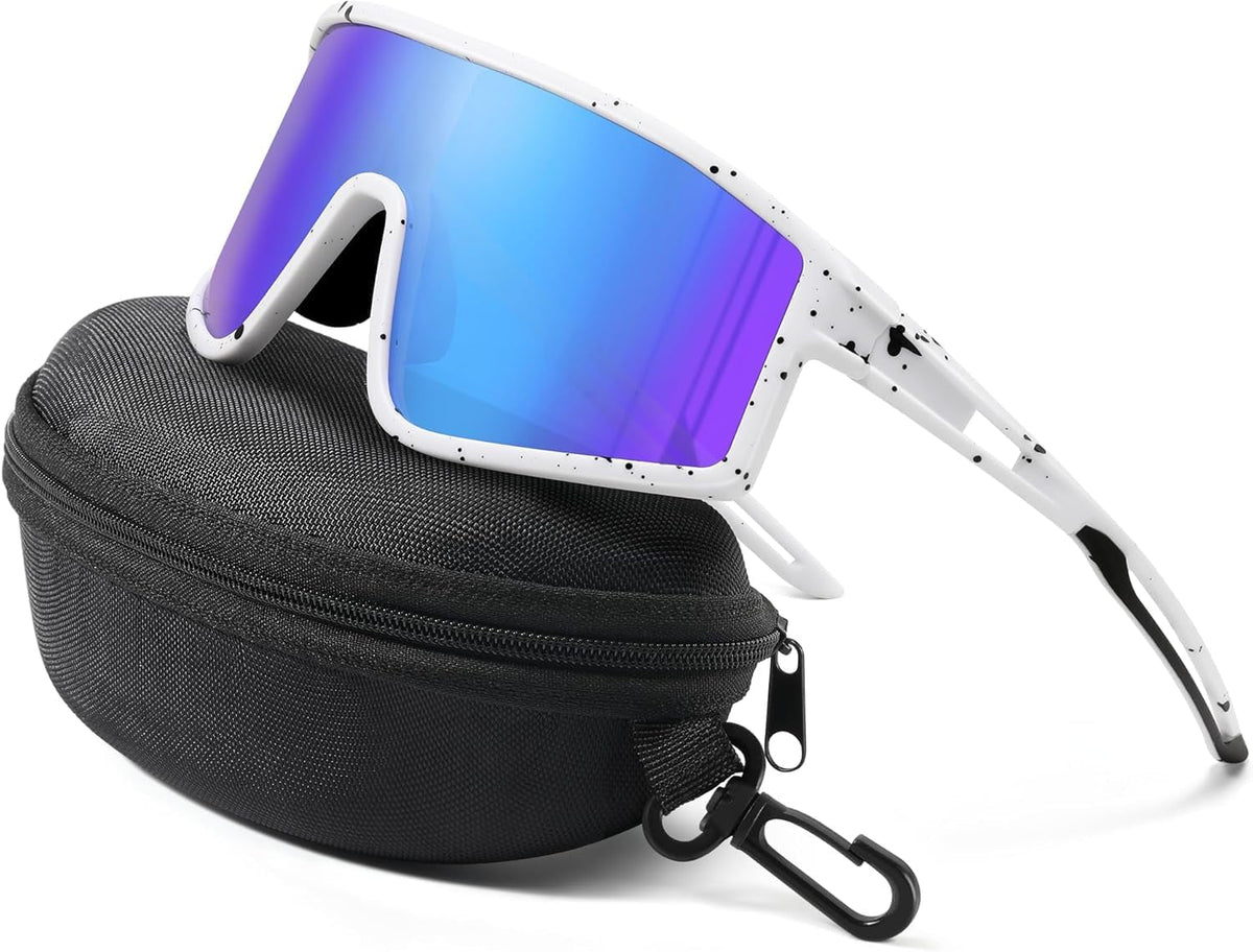 Sports Polarized Sunglasses: TR90 Outdoor Cycling Glasses for Men Women UV400 Protection Whiteblue, Large
