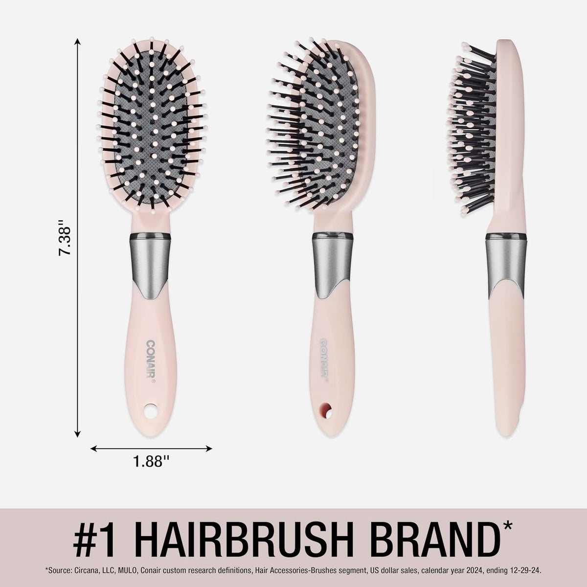 Velvet Touch Oval Cushion Hair Brush - Travel Hairbrush- Detangling - Curly or Straight Styles - Detangler Brushes - Women or Men - Colors at Random