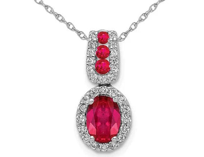 1.15 Carat (ctw) Natural Ruby Drop Pendant Necklace in 14K White Gold with Diamonds and Chain
