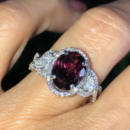 Luxury Fashion 925 Standard Sterling Silver Deep Red Diamond Female Romantic Ring Wedding Bride Princess Love Ring Size 6-11