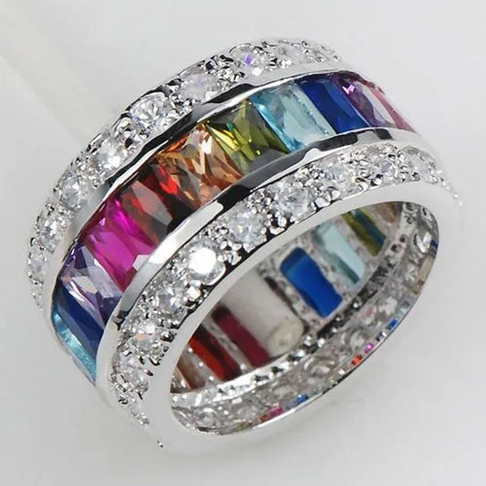 Morganite Blue Topaz Garnet Amethyst Ruby Pink Kunzite Aquamarine 925 Sterling Silver Ring size 6 7 8 9 10 11 12 KR07