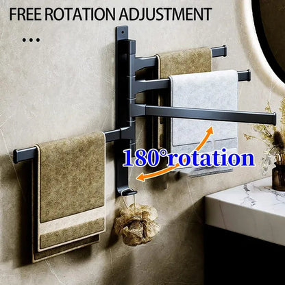2024 New Wall Mounted 180° Swivel Multi-bar towel rack Towel Hanging Holder for Bathroom with Hook