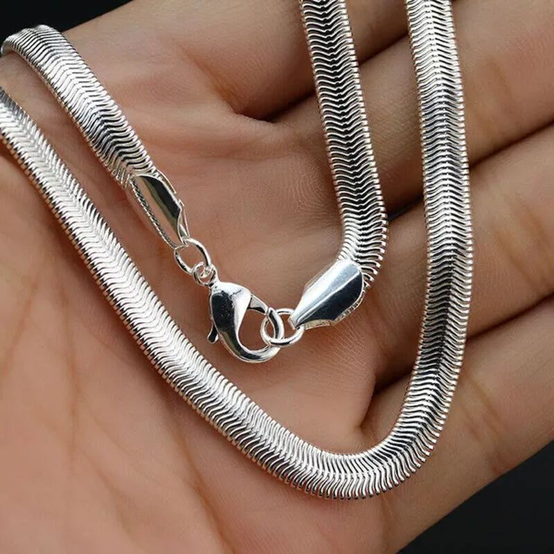 6Mm 925 Sterling Silver Flat Snake Bone Chain Necklace