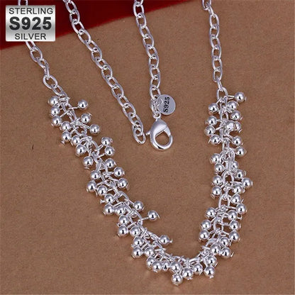 Hot Charm 925 Sterling Silver Bracelets Necklace Jewelry Set for Women Beautiful Fringe Line Frosted Beads Fashion Party Gifts