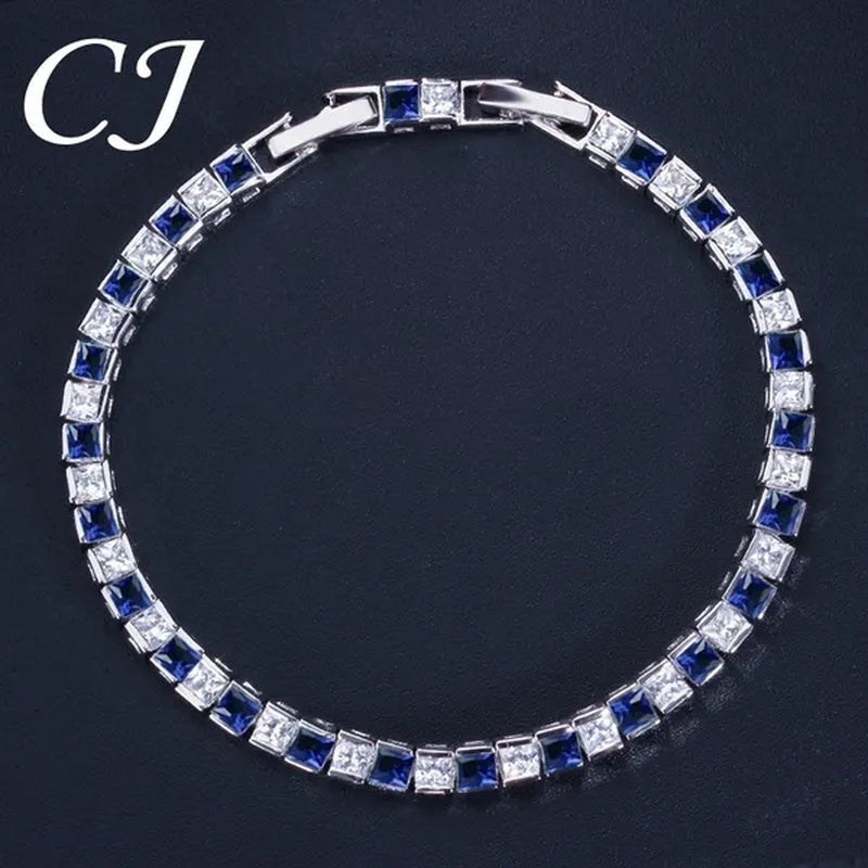 CANDICE Elegant Red Cubic Zirconia Setting Square Women Chain Bracelet Bangle for Birthday Gift