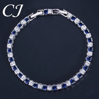 CANDICE Elegant Red Cubic Zirconia Setting Square Women Chain Bracelet Bangle for Birthday Gift