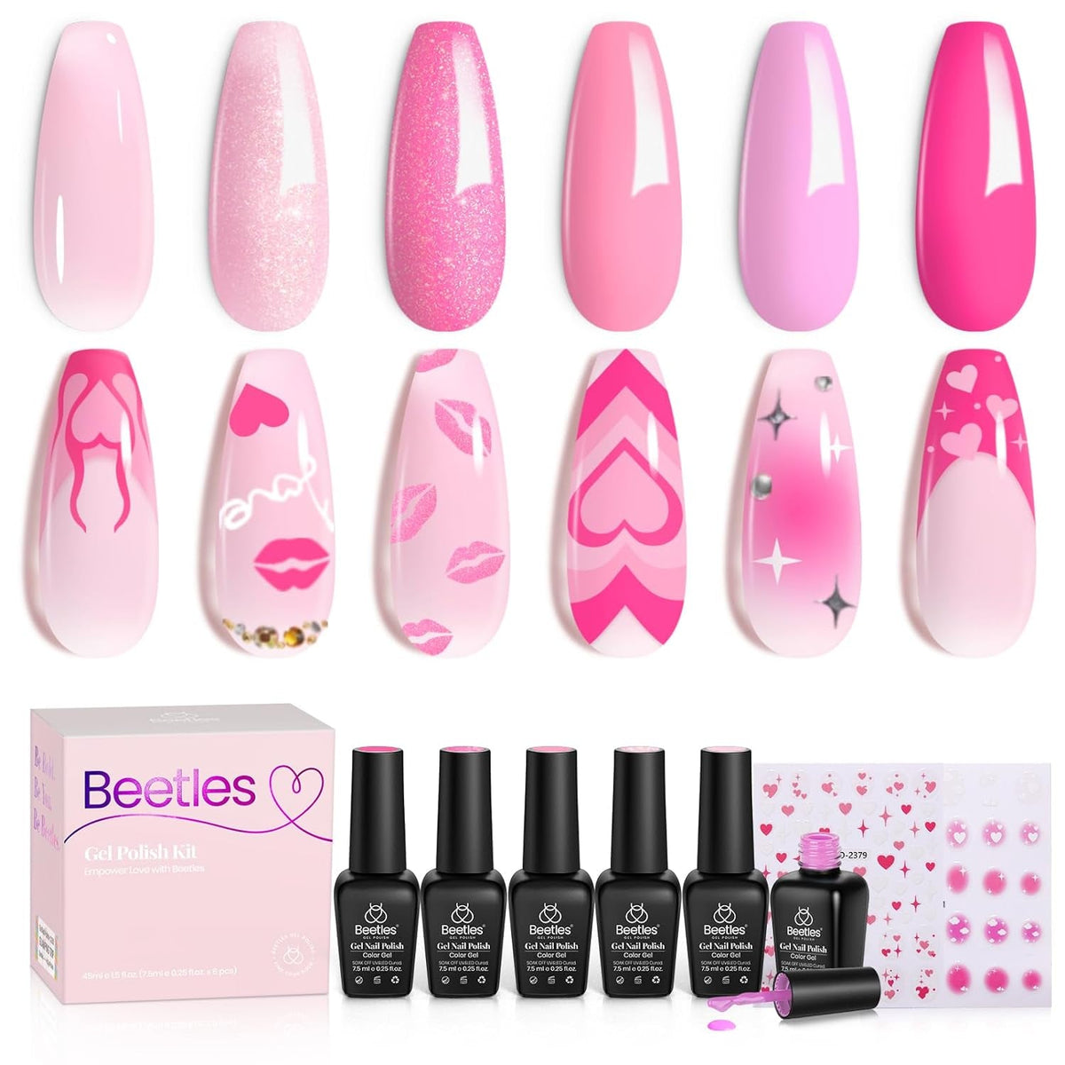Beetles Nude Gel Polish Set - 6 Pcs Fall in Love Collection Nude Pink Purple Gel Polish Light Green Gel Nail Polish Spring Soak Off Uv Lamp Gel Nail Kit Nails Manicure Gifts for Women