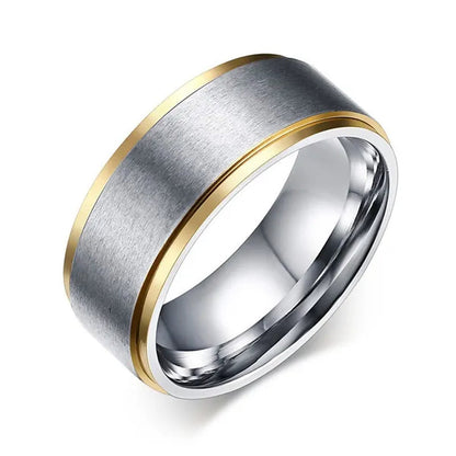 Stainless Steel Gold Edged 2-Tone Brushed Wedding Band Ring Men/Women's Fashion Jewelry