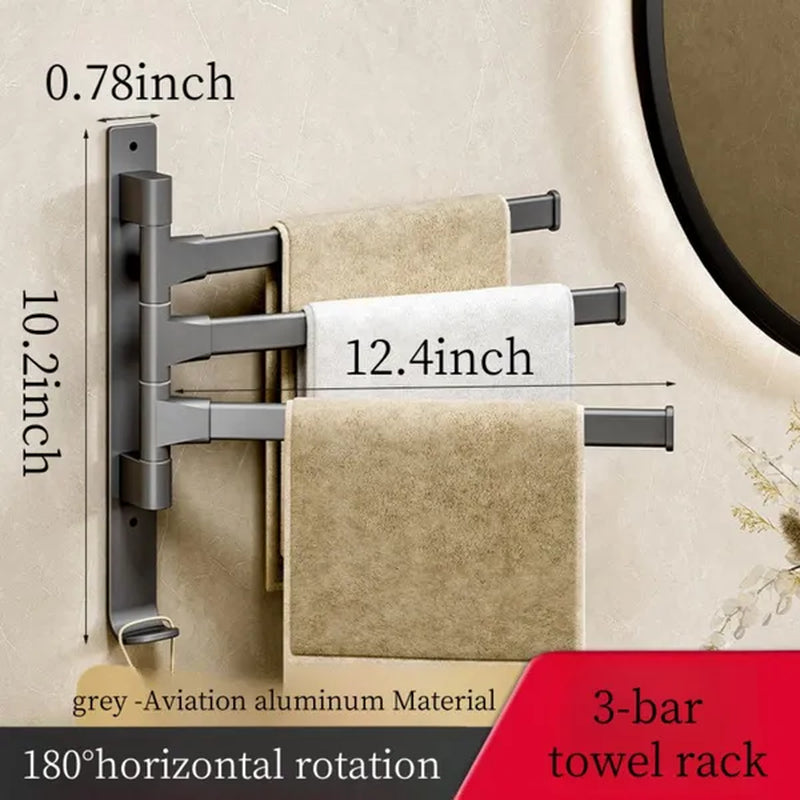 2024 New Wall Mounted 180° Swivel Multi-bar towel rack Towel Hanging Holder for Bathroom with Hook