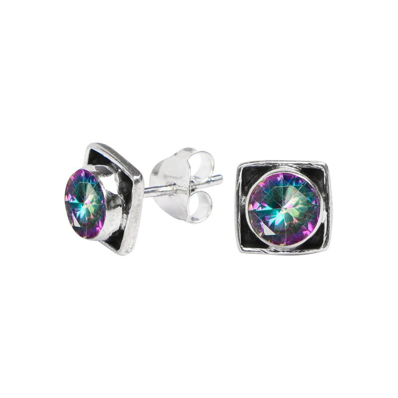 Labradorite Stone Stud Earring, 925 Sterling Silver Stud Earrings for Women Girls, Natural Gemstone Stud Earring, Round Stone Stud Earrings, Gift Jewelry for her