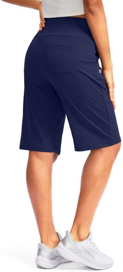 Women'S 12" Bermuda Long Shorts with Pockets High Waisted Stretch Knee Length Shorts for Women Summer Walking