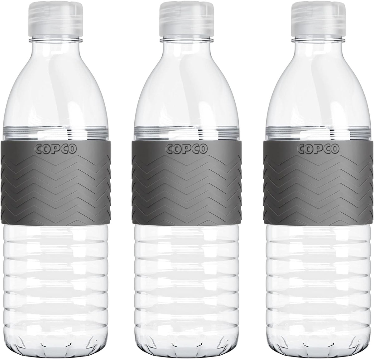 Hydra 20 Oz Tritan Water Bottle with Spill Resistant Lid & Non-Slip Sleeve (Set of 3) - Bpa-Free, Dishwasher Safe, Fits Cup Holders, Great for Gym, Travel, Office - Durable & Lightweight (Grey)