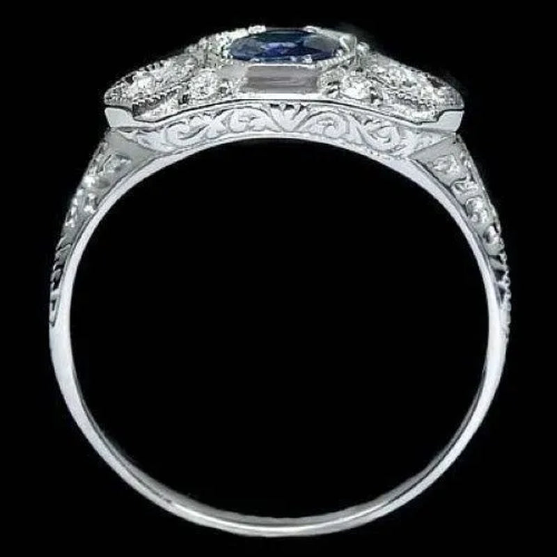 Lady Round Cut 1.2CT Blue Sapphire Bridal Engagement Ring
