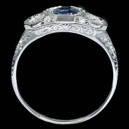 Lady Round Cut 1.2CT Blue Sapphire Bridal Engagement Ring