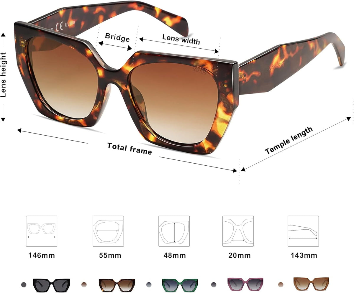 Trendy Oversized Polarized Sunglasses Womens Big Square Cateye Sunnies, Lentes De Sol Para Mujer SJ2205