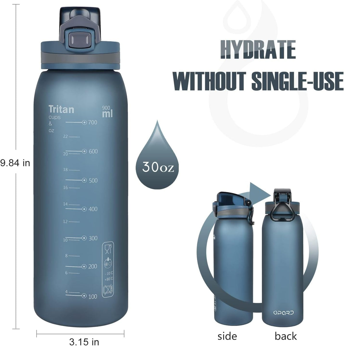 32Oz Sports Water Bottle with Leak Proof Flip Top Lid BPA Free Tritan Reusable Plastic for Gym and Outdoor