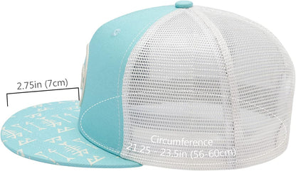 Flat Brim Trucker Cap Adjustable Snapback Hat Mesh Back for Men Women