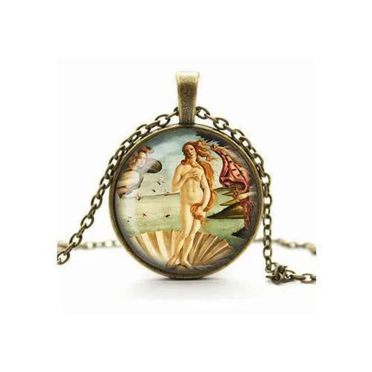 Art Necklace, The Birth of Venus by Boticelli, Glass Cameo Cabochon Art Lover Gift, Art Jewelry, Handmade Necklace