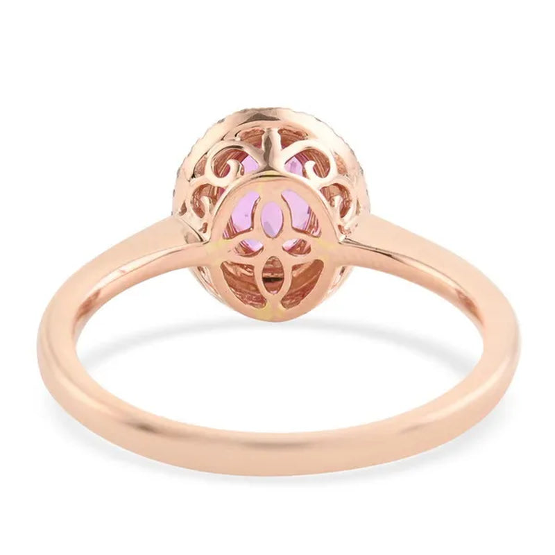 Shop LC ILIANA Real Diamond Halo Ring 18K Rose Gold Oval AAA Pink Sapphire Ct 1 G-H Si1