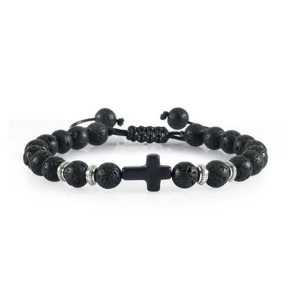 Handmade Natural Stone Wooden Beaded Bracelet Christian Jesus Cross Braided Bracelets Men Women Prayer Yoga Jewelry Gift