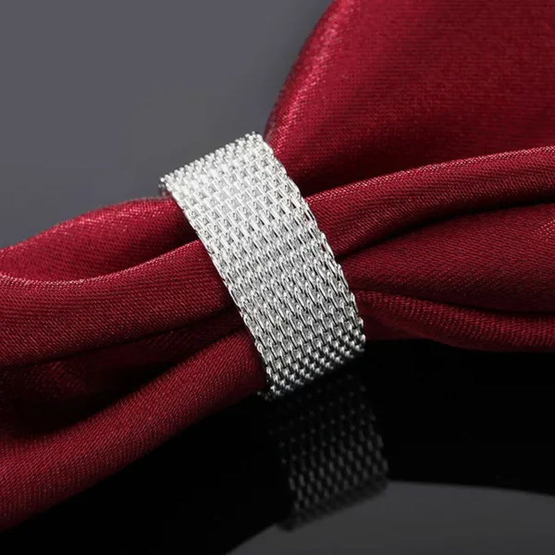 Charm 925 Sterling Silver Bangle Rings Earrings Bracelets Jewelry Set Hot Fine Weave Net Fashion Party Gifts