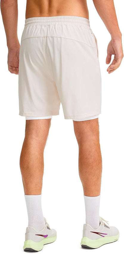Men'S 2 in 1 Running Shorts with Liner 7 Inch Training Gym Athletic Workout Shorts for Men with Zipper Pockets
