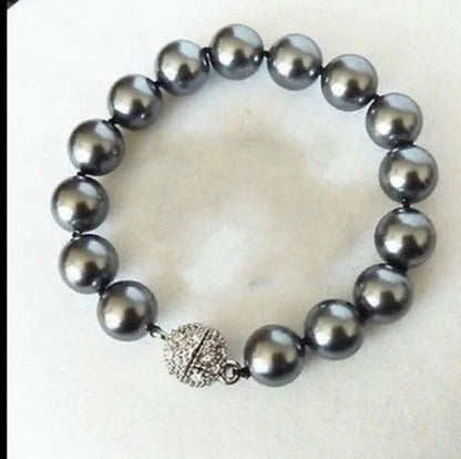 Hot sales 8mm white black brown color south sea shell pearl necklace bracelet earrings set handmade jewelry